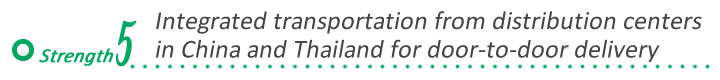 Seo transport group  strong point５「Integrated transportation from distribution centers in China and Thailand for door-to-door delivery」